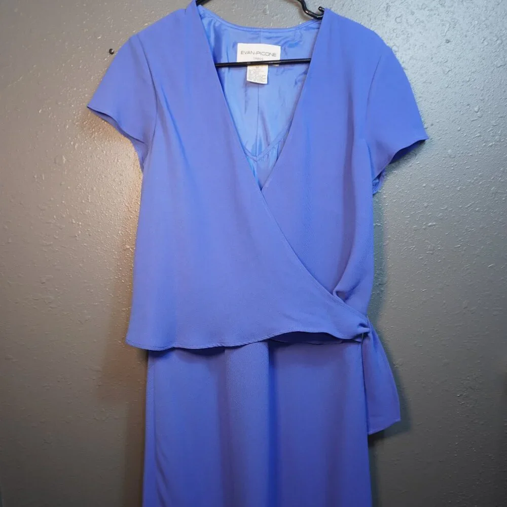 evan picone blue dress Evan Picone Dress Womens 10 Floral Midi Sleeveless Career Knit Stretch Boho Blue